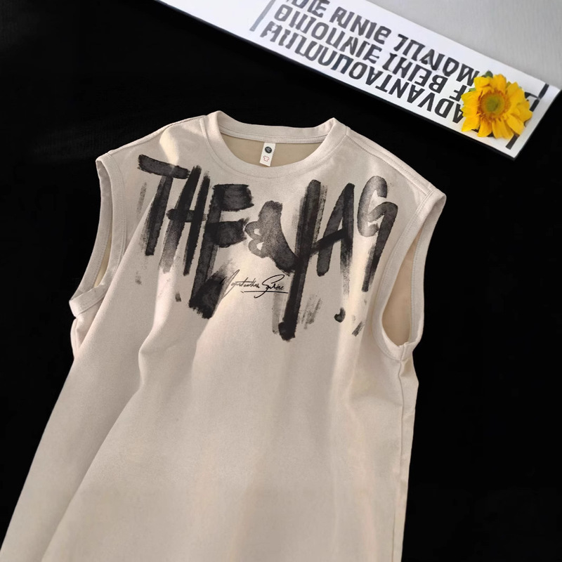 2025 Summer New Men's Sleeveless T-shirt Basketball Sports Loose Heavy Print Fashionable Casual Waistcoat Vest