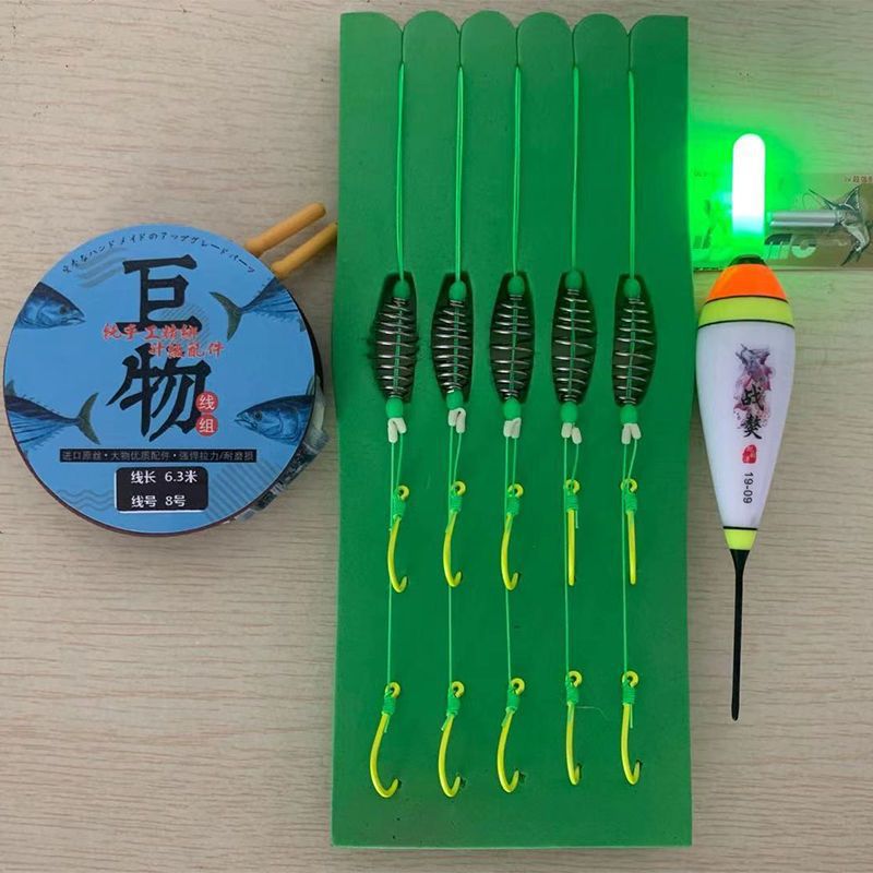 Nuevo conjunto de línea de pesca flotante de palo de mano con gancho de cabeza gorda resorte de doble gancho especial