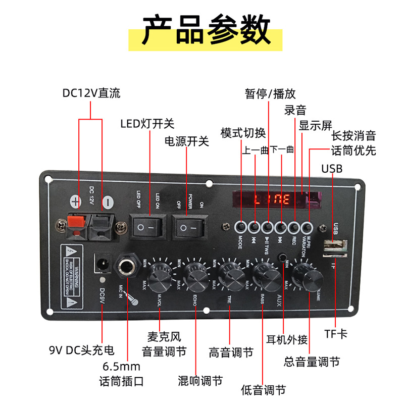 Transfronterizo dedicado amplificador de coche cuadrado danza altavoz amplificador de potencia 7,4 V batería de litio al aire libre Bluetooth carro promoción