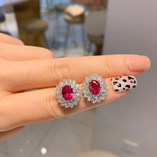 Vogue Jewels European and American Fashion Set of 3: Rose Cut simulated Blood Red Garnet Pendant Necklace, Ring 10*14mm, Earrings 6*8mm