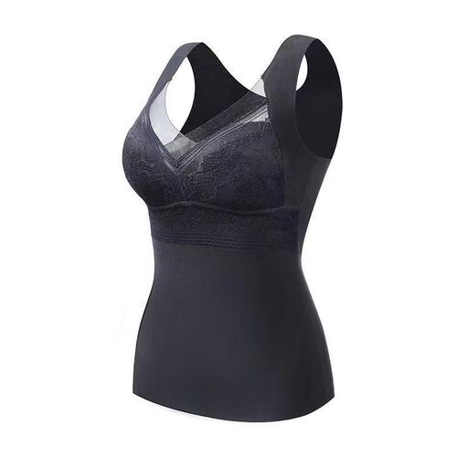 Hot warm vest body shaping autumn and winter base for women's fixed one-piece cup top without wearing bra lace