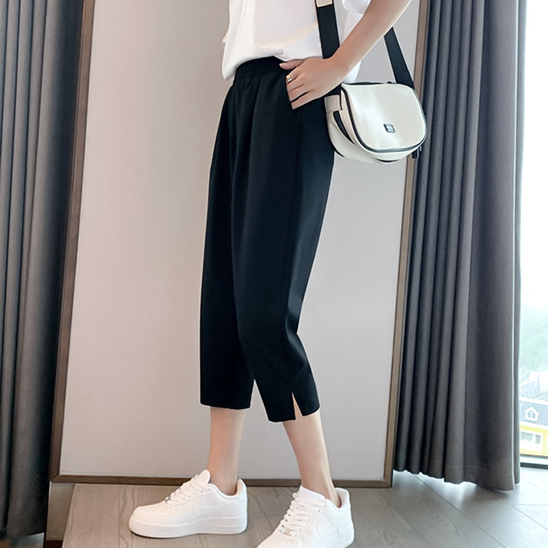 Women's chubby girl-Jin cropped pants for people 220 women's pants plus size summer high waist extra large size loose casual pants