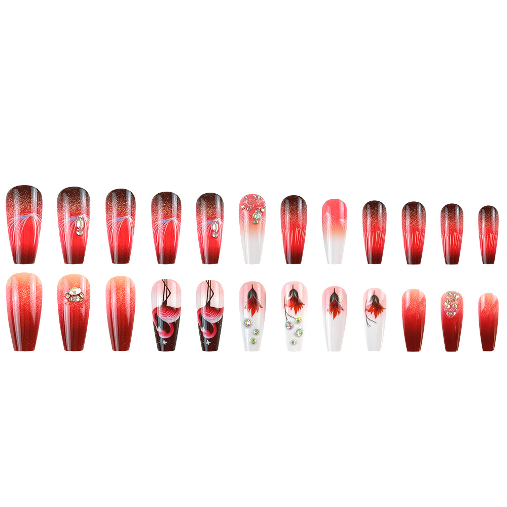Extensiones de uñas largas estilo ballet, pegatinas de uñas rojo picante con diseño de cisne, pegatinas de uñas con diamantes de imitación, uñas postizas. image 6