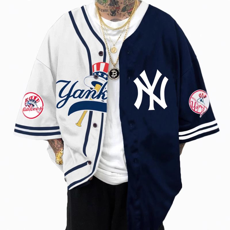 24Nfl Baseball Uniform Youth Sportswear European and American Large Size V-Neck Short-Sleeved Jacket Amazon Yankees Jacket