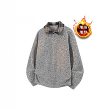 秋季新款衬衫男复古格纹拼接百搭潮牌小香风长袖套头衫慵懒风休闲