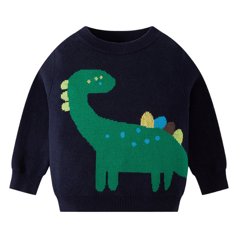 Ser Superior ropa de los niños Otoño e Invierno estilo coreano nuevo bebé cálido dinosaurio suéter de los muchachos de cuello redondo de punto superior