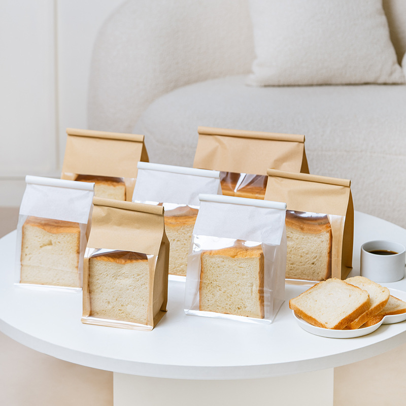 现货450克吐司包装袋切片面包牛皮纸袋烘焙包装袋土司面包卷边袋