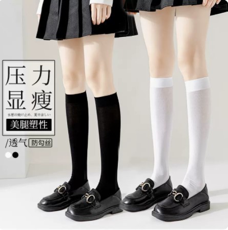 Calf stockings women's mid-calf socks white jk summer thin high-calf over-the-knee socks summer half black calf socks