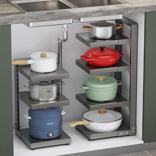 Cross-border floor-standing multi-layer kitchen storage rack without punching under the sink pot rack kitchen supplies storage spice rack wholesale