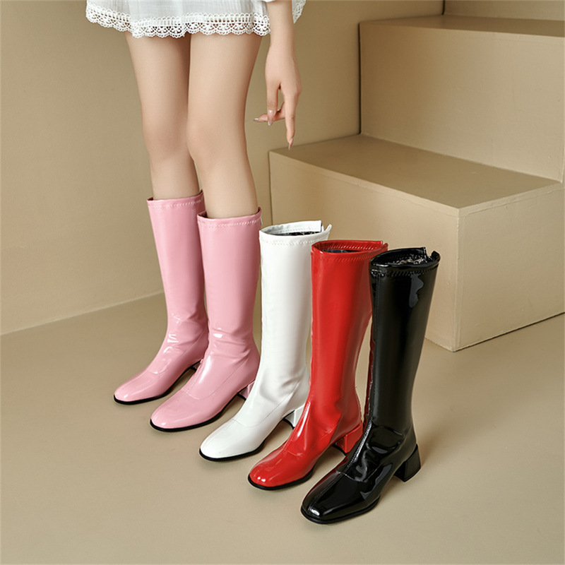 Cross-Border Foreign Trade Knee-High Boots for Women, Korean Style Patent Leather Long Boots, Women's Thick-Heeled Square-Toe High Boots, Knight Boots, Fashionable Women's Boots Cross-Border Foreign Trade Knee-High Boots for Women, Korean Style Patent Leather Long Boots, Women's Thick-Heeled Square-Toe High Boots, Knight Boots, Fashionable Women's Boots