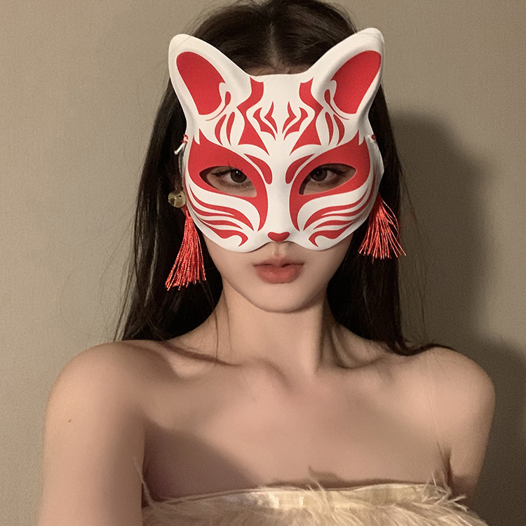 新年面具神明少女狐狸花脸面罩古风国风彩绘舞会酒吧半脸装扮面具|undefined