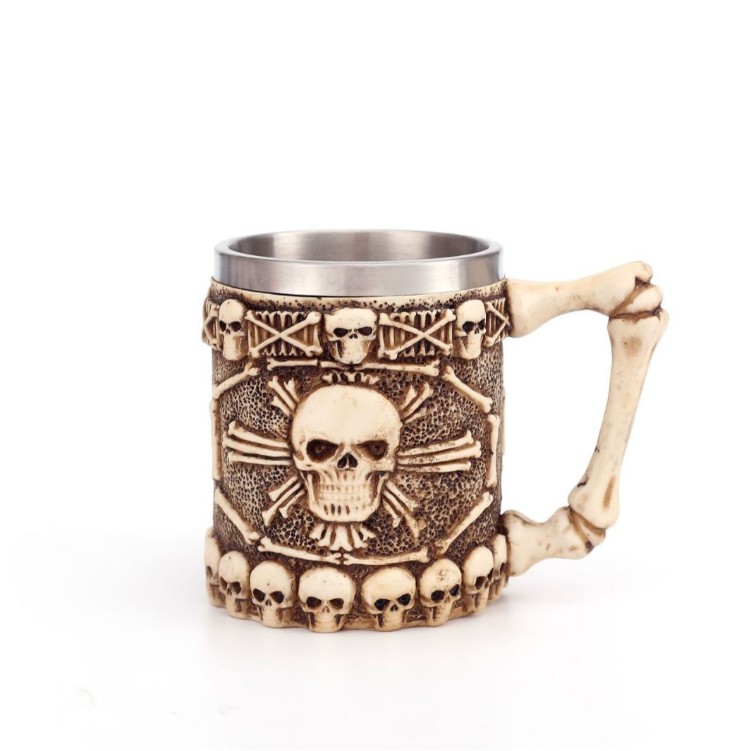 El Comercio exterior transfronterizo cráneo taza 3D tridimensional de doble capa de acero inoxidable artesanías de resina copa de vino en stock al por mayor