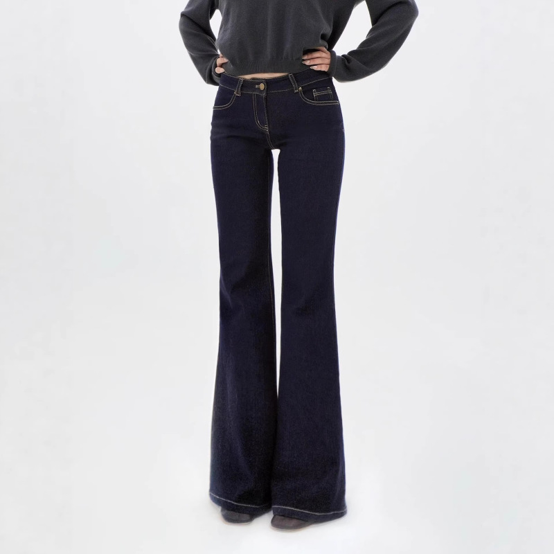 Jim's Same Style Low-Waist Raw Color Straight-Leg Flared Denim Pants Jim's Same Style Low-Waist Raw Color Straight-Leg Flared Denim Pants