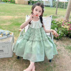 女童甜美小香風拼接休閒無袖背心連衣裙女夏季2024新款寬鬆公主裙