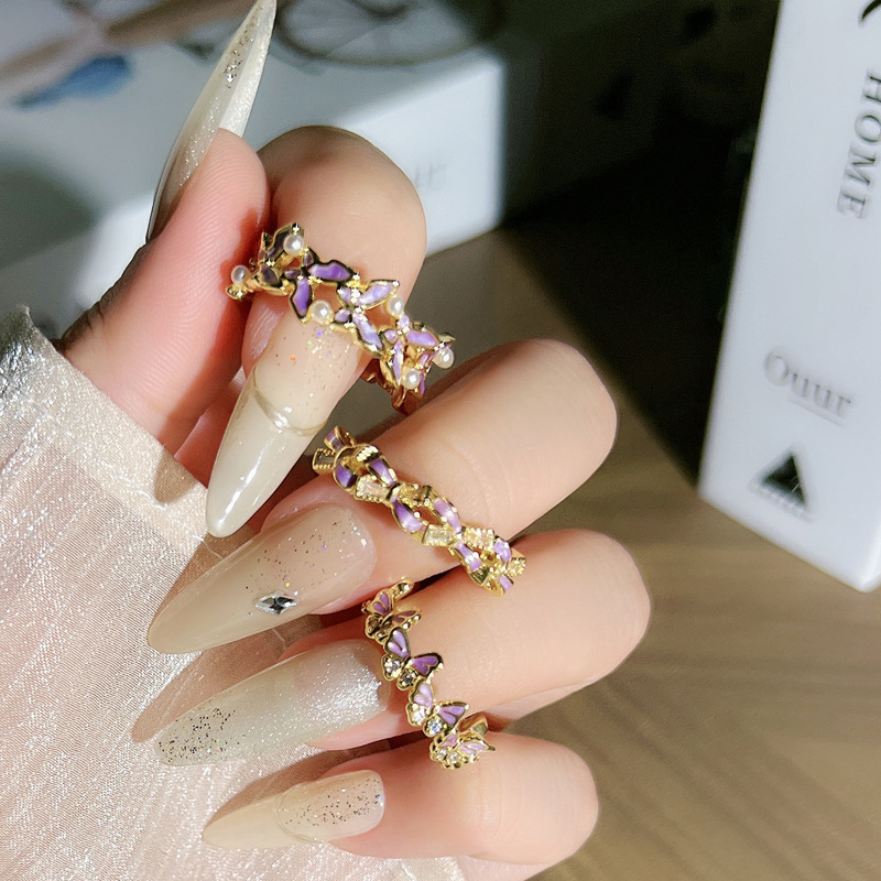 7g Weight Open Rings Classification Adjustable Ring Size 1 Piece Quantity Holiday, Tea Party Occasion Copper Material Flower, Butterfly Pattern All Seasons Season Women's Gender Enamel Design Classic Style, Shiny Style Wholesale Jewelry Classic Style Shiny Flower Butterfly Copper Enamel Open Rings 2