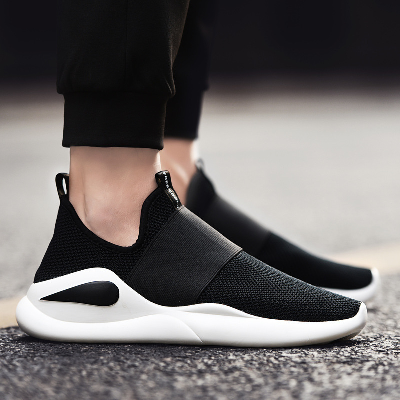 Cross-Border Summer Breathable Men's Shoes Slip-On Slip-Ons Men's Slip-On Fly-Line Knitted Upper Sports and Casual Shoes