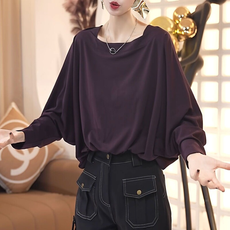 Simple Commuter Solid Color Slimming T-Shirt for Women 2025 Early Autumn New Fashionable and Stylish Niche Design Loose Top Simple Commuter Solid Color Slimming T-Shirt for Women 2025 Early Autumn New Fashionable and Stylish Niche Design Loose Top