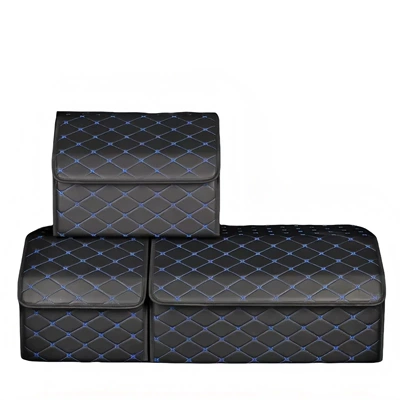 Car storage bag/box — Box - quilted-embroidery-black-with-blue-thread-extra-large-size-653030cm