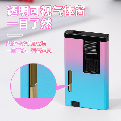 Creative Trend Gradient Windproof Direct Ignition Inflatable Lighter Dual Flame Direct Blue Flame Cigar Personal Gift for Boyfriend