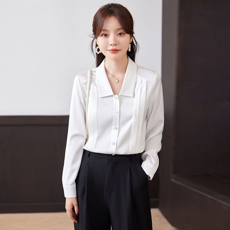 Business wear women's white shirt inner wear spring and autumn New elegant goddess fan commuter suit interview formal wear long sleeve shirt