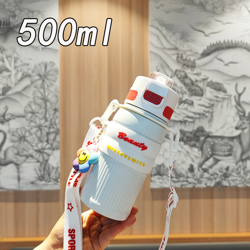 Botella de agua de alta capacidad colgante 3D doble boca de beber taza de aislamiento térmico strap al aire libre portable hervidor deportivo de agua