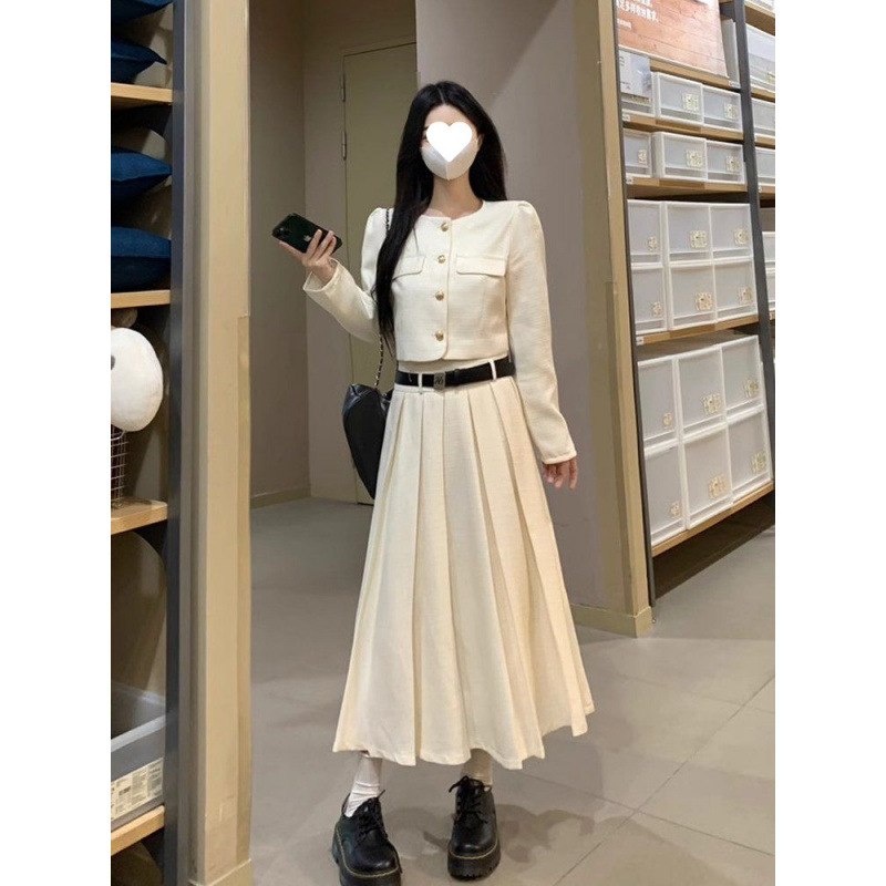 法式小香风气质百搭两件套装女春秋高级感长袖外套+长裙半身字裙|undefined