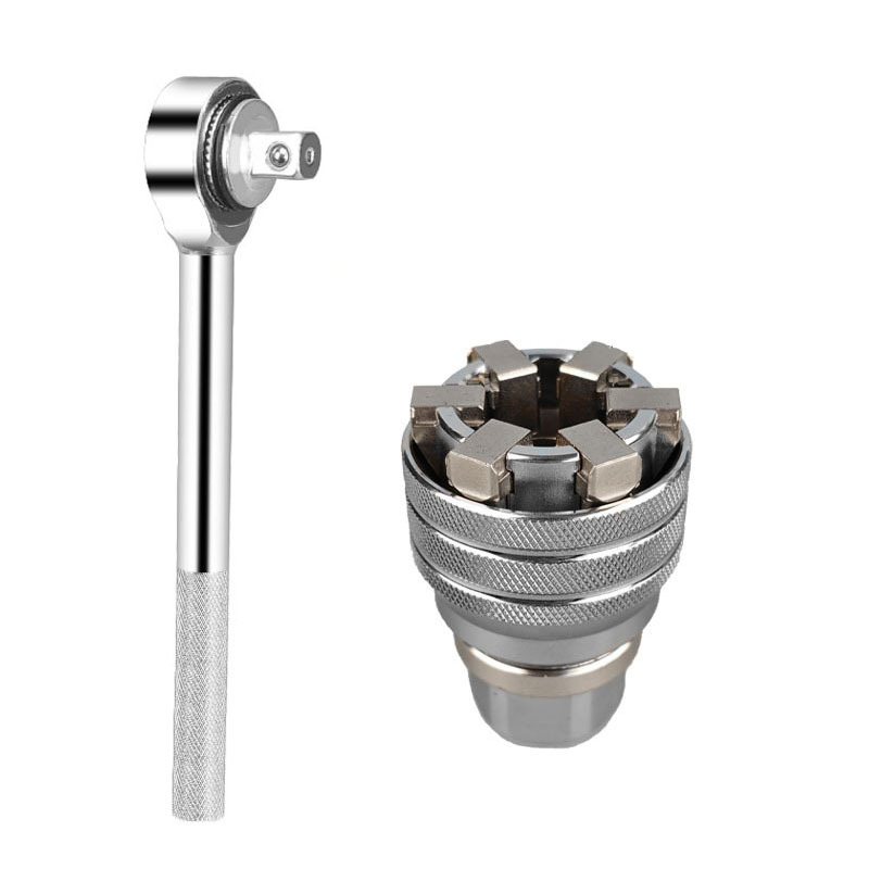 Extensión de Vaso Yunbei Métrico de 7-19 mm con Vástago Hexagonal de 3/8 Pulgadas, Vaso Mágico con Trinquete Plateado de 1/4-3/4 Pulgadas