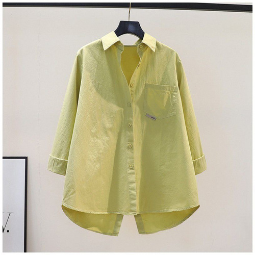 Design sense behind split rose pink cotton loose long sleeve blouse 2025 spring versatile open sweater top