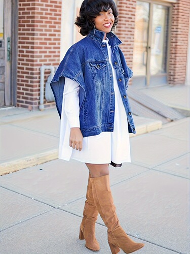 Fashionable Women's New Denim Coat with Cape and Women's Denim Coat