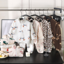 儿童家居服套装2025男女双面加绒加厚泡芙绒睡衣外套加保暖两件套