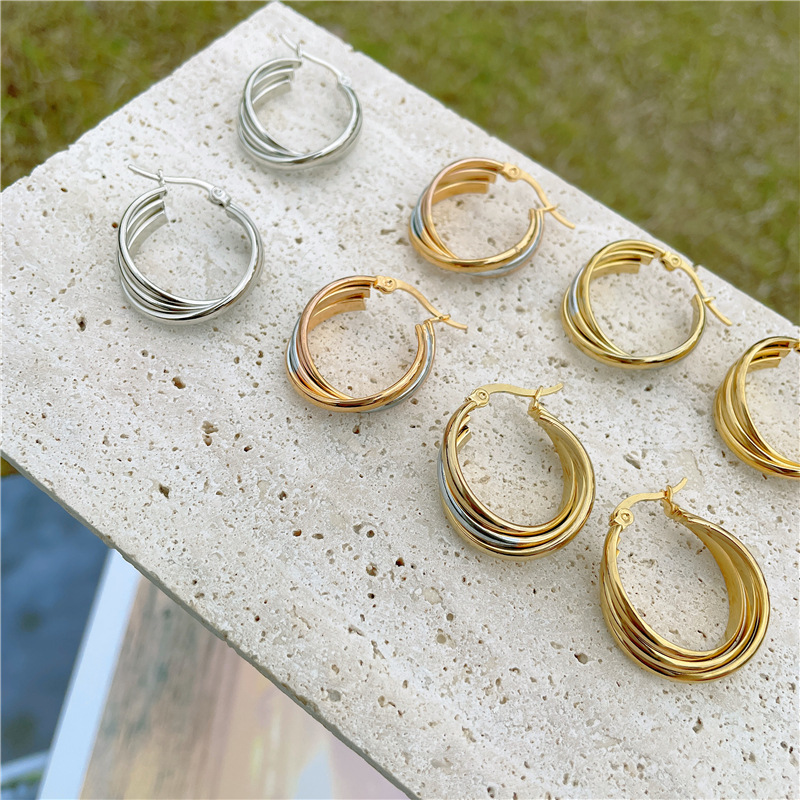 9g Weight Earrings Classification Street Occasion Stainless Steel Material Geometric, Circle Pattern Women'S Gender Round, Ellipse Design Simple Style Style Gold, Silver Color Simple Style Geometric Circle Stainless Steel Round Ellipse Earrings 无