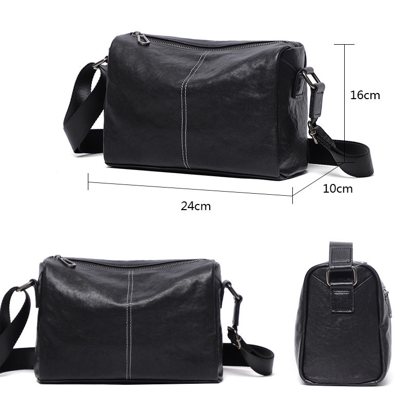 Túi đeo chéo nam da bò thuộc mềm dạng gối 29×11×17 cm — Màu đen