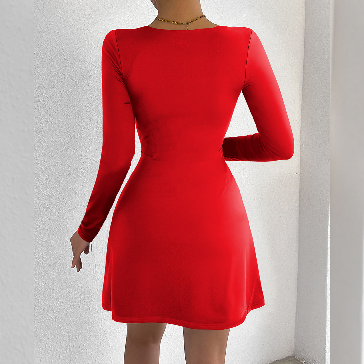 Women's Square Neck Long Sleeve Mini Dress American Style Tight Fit Sexy Fashion Casual Elegant Design For Summer_ecoleips.com