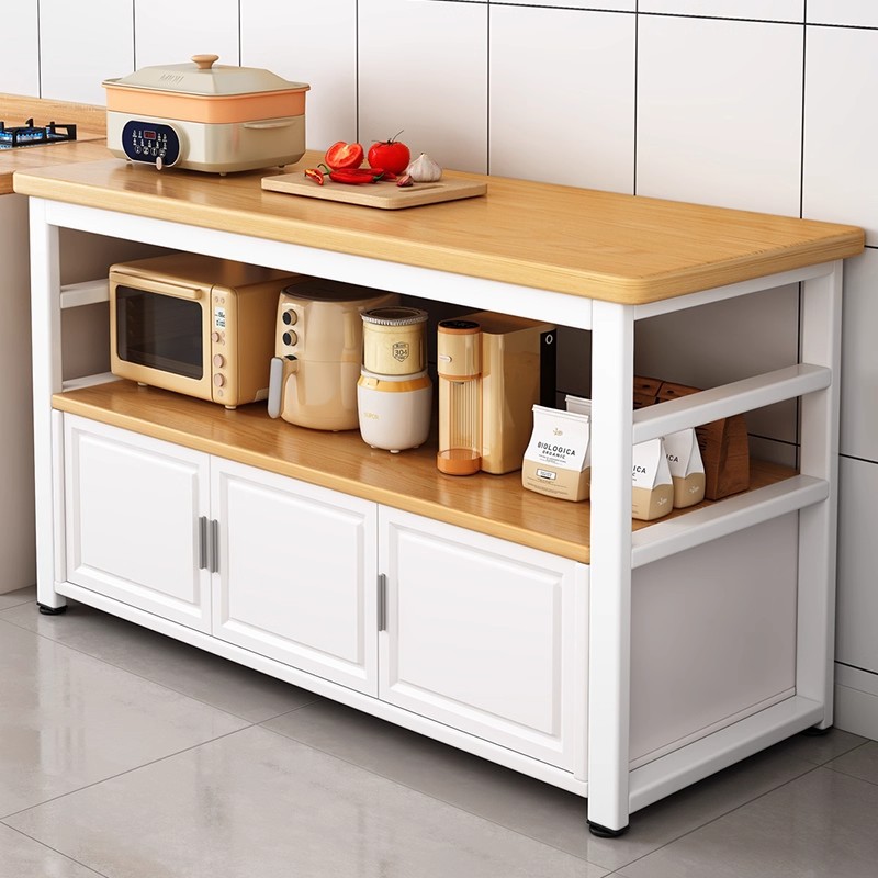 Estante de cocina multifuncional mesa de corte de verduras tablero de trabajo armario piso multicapa microondas almacenamiento armario de lado doméstico