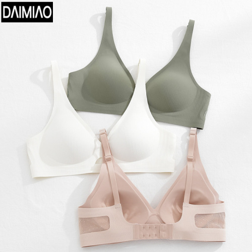 New style seamless jelly bra for women with big breasts and small bra, push-up adjustable striped lace bra without steel rings