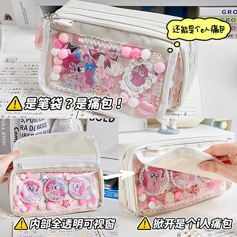 Simple color sólido de gran capacidad i persona dolor bolsas de lápiz estudiantes transparentes multicapa bolsa de papelería caja de lápiz