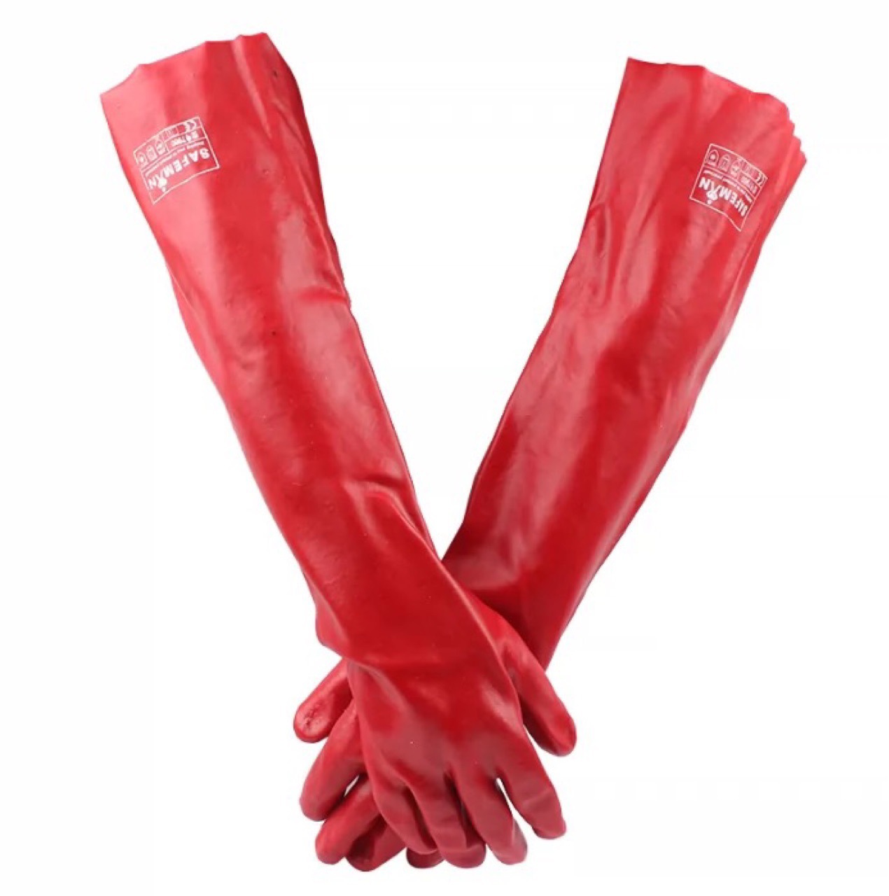 君御 7960红PVC手套60CM耐油耐酸碱耐化学品防化手套劳保手套长款