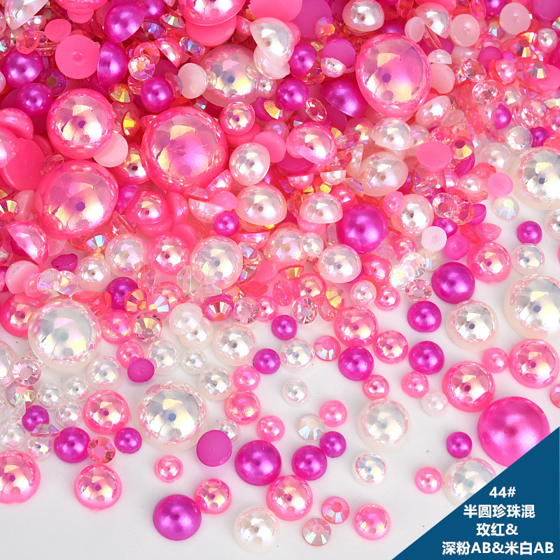 仿珍珠混尺寸混装ABS半圆珍珠树脂平底钻套装DIY饰品配件跨境批发|undefined