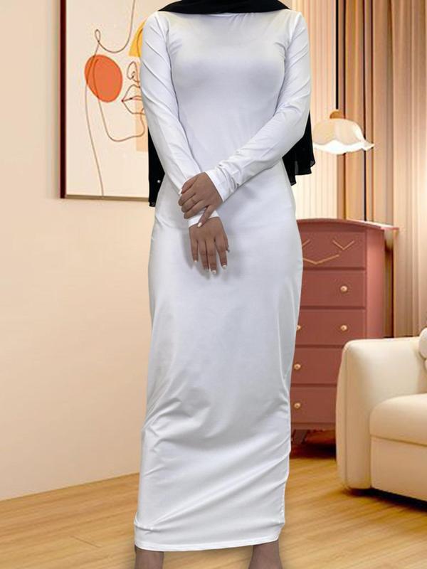 Cross-Border Women's Solid Color Round Neck Nightdress Modest Fashion