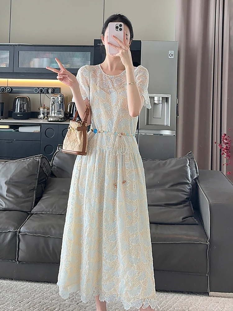 Đầm suông nữ midi phong cách Trung Hoa dáng rộng mùa hè ZX N4043 — bột màu xanh