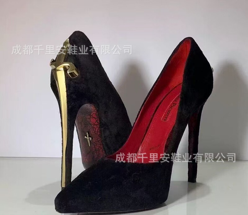欧美大码真皮高级感走秀款通勤职业高跟鞋女细跟浅口尖头宝剑单鞋|undefined