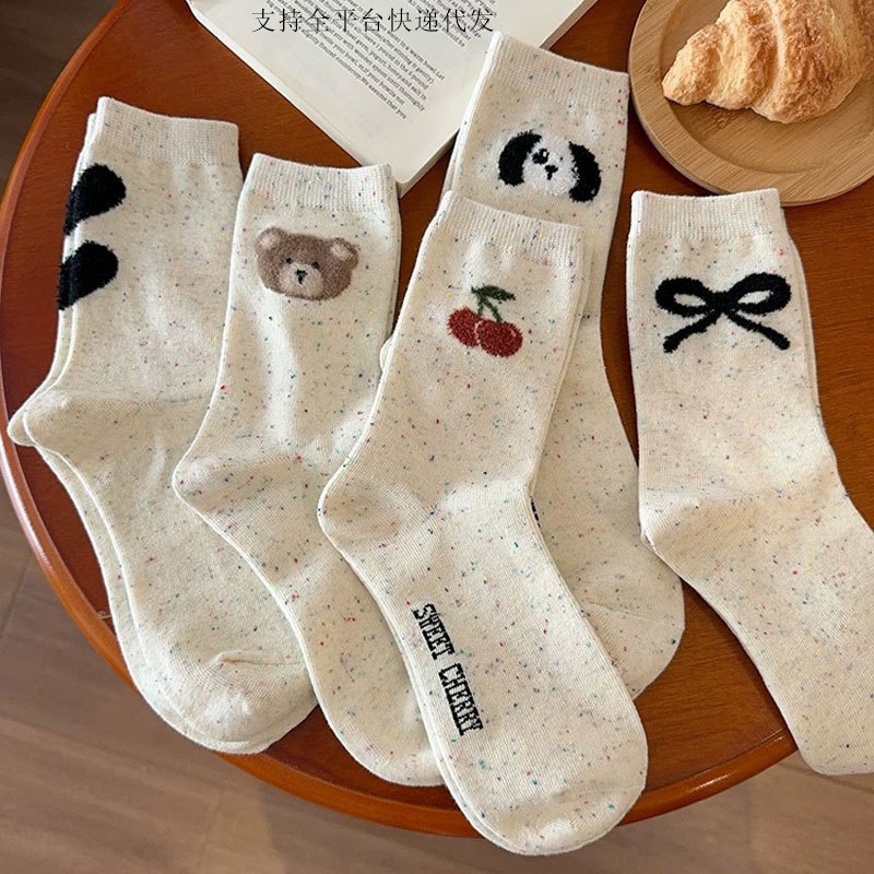 Autumn and winter women's socks, dotted yarn mid-calf socks, cute and adorable girl socks, breathable, unique, trendy, cute cartoon, cross-border, Zhuji Autumn and winter women's socks, dotted yarn mid-calf socks, cute and adorable girl socks, breathable, unique, trendy, cute cartoon, cross-border, Zhuji