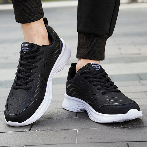 Men's shoes 2025 autumn and winter black leather sneakers men's running shoes waterproof and non-slip daily casual travel shoes