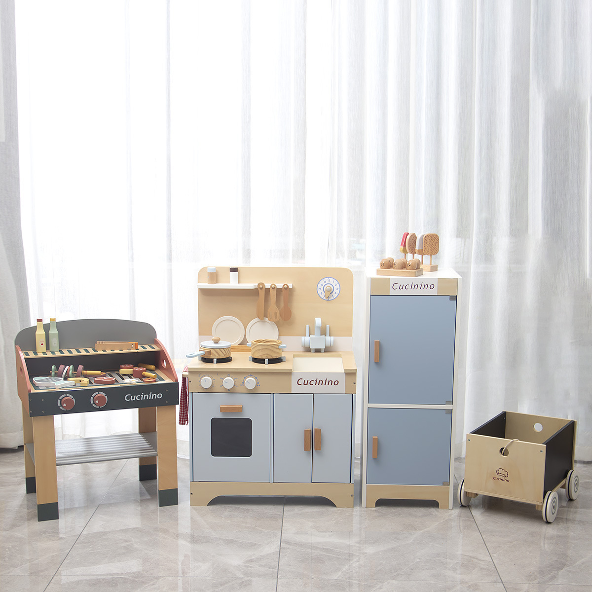 Estilo alemán gran simulación cocina refrigerador olla conjunto combinación niños y niñas jugar a las casitas al vapor Zhu juguetes para niños