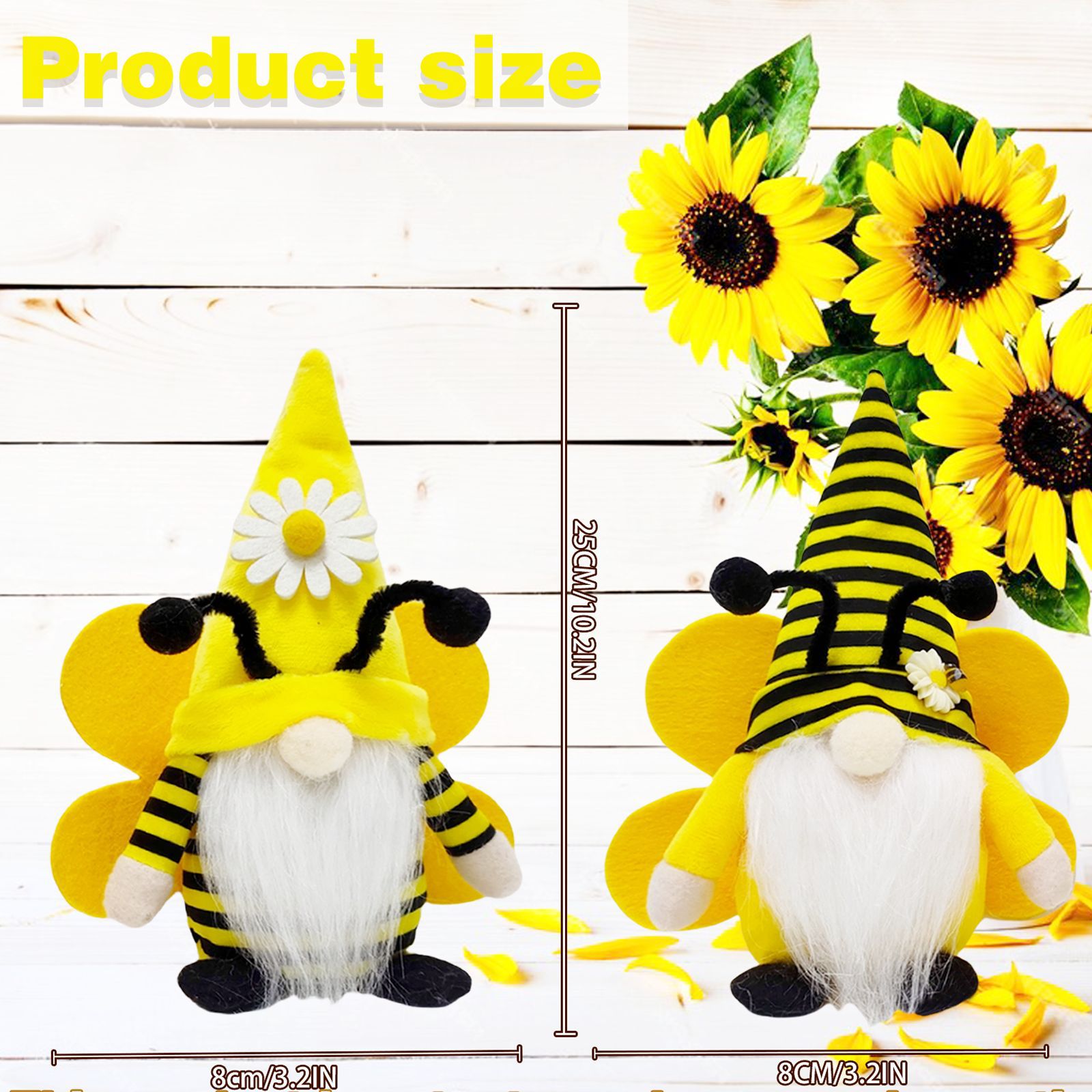 Nuevos productos transfronterizos Festival de la abeja de primavera y verano Muñeca sin rostro de punto de abeja enano Rudolph Muñeca de girasol Adornos