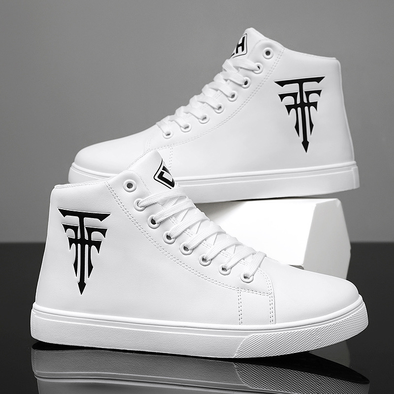 Herr high top casual sneakers i läder halkfria andningsbara vita_voghion.com