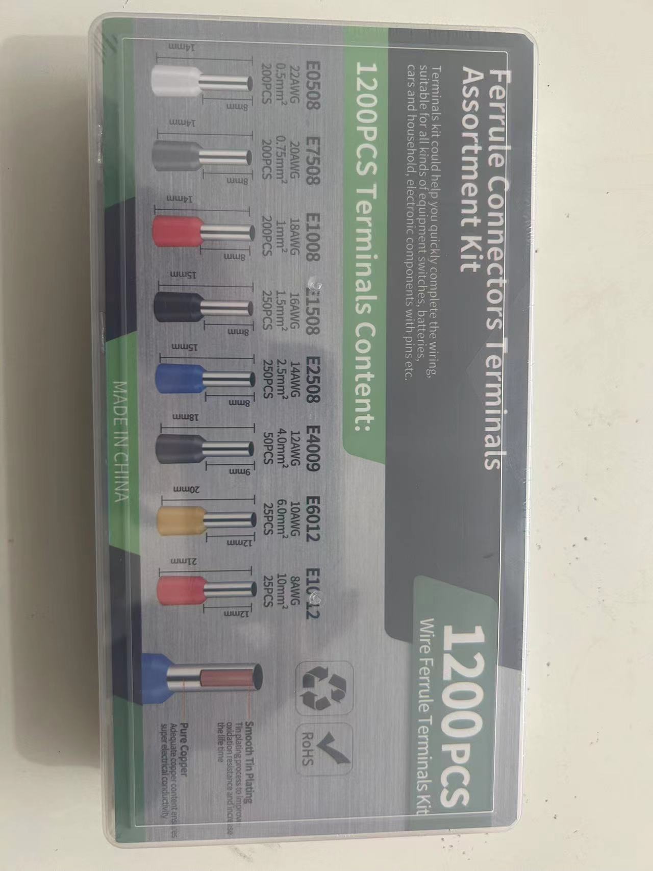 Terminales de Cableado Tipo Tubo VE Europeos Prensados en Frío, 1200 Piezas, Alicates de Engarzado HSC8 6-4A, Juego Combinado de Alicates de Engarzado