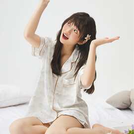 2025年新款现货批发短袖衬衫睡衣女家居服舒适可外穿休闲套装女
