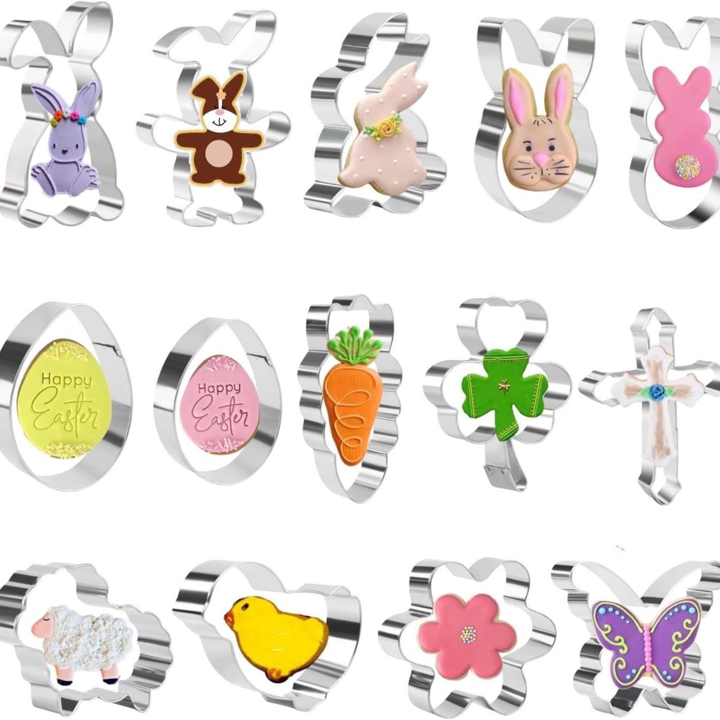 Molde para Galletas de Pascua con Forma de Conejo y Huevo, de Acero Inoxidable, Herramienta para Repostería, Fondant y Decoración de Pasteles