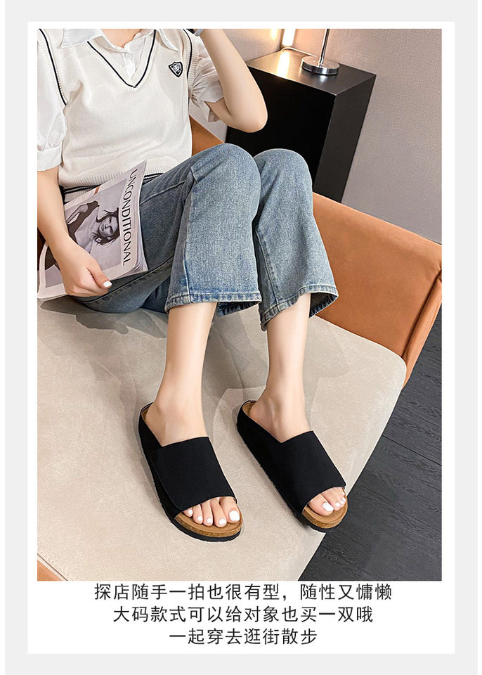Dép sandal nữ quai ngang bản rộng mũi tròn đế bằng gấp gọn đi ngoài trời mùa hè — Màu Kaki, Màu mơ, Màu đen chi tiết 19